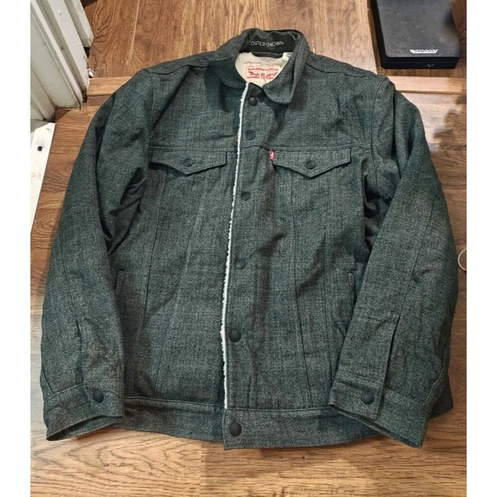 Levi's x Outerknown Sherpa Lined Gray Trucker Button Snap Jacket Men's XL